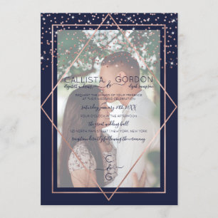 Invitación Rosa de la Marina de oro Confetti Geo Border Boda