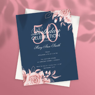 Invitación Rosa de la Marina de Oro del Partido del Cumpleaño
