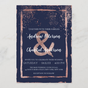 Invitación Rosa de la Marina Glam Boda de pincel de confetti 
