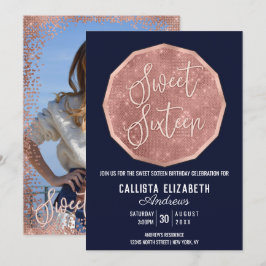 Invitación Rosa de la Marina moda Purpurina de oro Polingo Fo