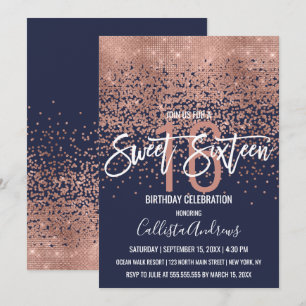 Invitación Rosa de la Marina moderna Purpurina de oro Confett