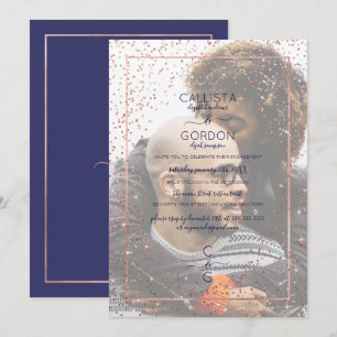 Invitación Rosa de la Marina Purpurina de Oro Confetti