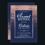 Invitación Rosa de la Marina Purpurina de oro Confetti Foto D<br><div class="desc">Esta invitación a la fotografía Sweet 16 se inspira en la paleta de colores moderna y moderna, impregnada de moda y glamurosa estructura de diseño. Es elegante y la impresión de bonito muestra un confetti gris color purpurina dorado brillantemente impreso con un subió borde dorado para enmarcar el texto, encima...</div>