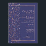 Invitación Rosa de la Marina Purpurina de oro Confetti Side S<br><div class="desc">Esta elegante y lujosa y dulce invitación para 16 cumpleaños es perfecta para un evento formal y elegante. Presenta un purpurina de oro rosa fino impreso en forma de tinta brillante, salpicado en un lado y encima de un delgado rectángulo de rosa dorado y fondo azul marino. Es moda, glamurosa,...</div>