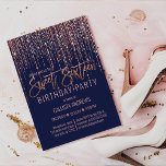 Invitación Rosa de la Marina Purpurina de oro Cortina lateral<br><div class="desc">Esta glamorosa y lujosa invitación a la fiesta de cumpleaños Sweet 16 es el diseño perfecto para su evento especial de chica adolescente. Presenta una falsa cortina rosa purpurina dorada brillante con una falsa tipografía purpurina sobre un simple fondo azul marino. Es un diseño elegante, moda, moderno y de moda...</div>