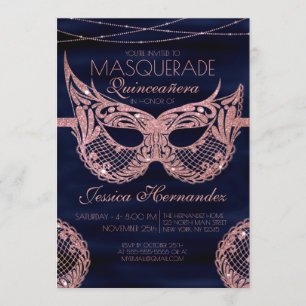 Invitación Rosa de la Marina Purpurina de oro Mascarada de en