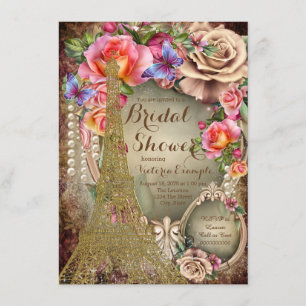 Invitación Rosa de la Perla Vintage Paris Ducha Bridal