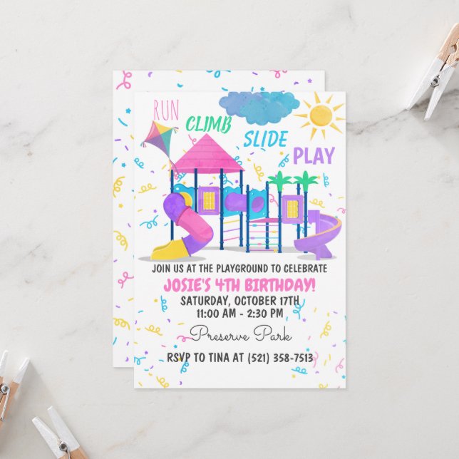 Invitación Rosa de la zona de juegos (Anverso/Reverso In Situ)