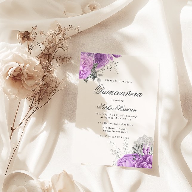 Invitación Rosa de lavanda elegante clásico y quinceañera pla (Subido por el creador)