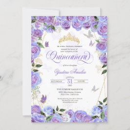 Invitación Rosa de lavanda morada elegante mariposa Quinceane