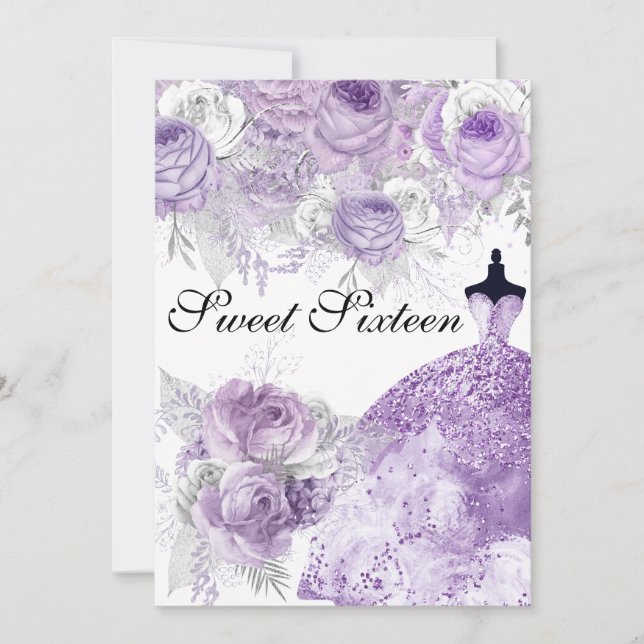 Invitación Rosa de lavanda morada vestido dulce 16 Invite (Anverso)
