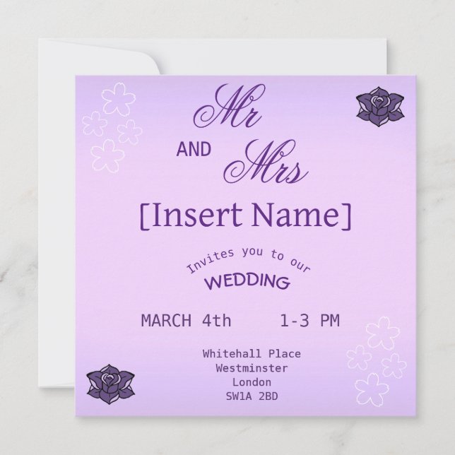 Invitación Rosa de lavanda y Boda floral Sakura blanca (Anverso)