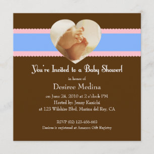 Invitación Rosa de Lite, Brown azul pequeños pies Baby Shower