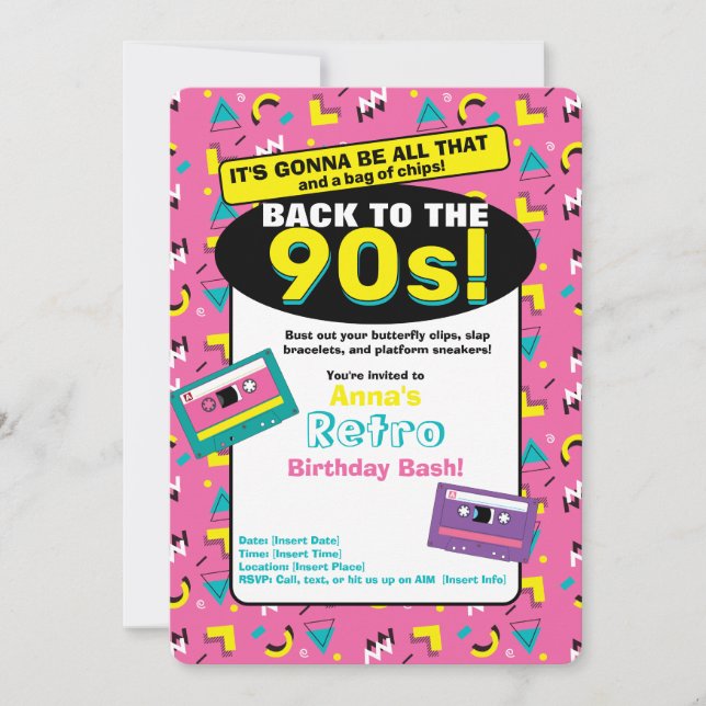 Invitación rosa de los 90 (Anverso)