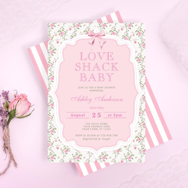 Invitación Rosa de Love Shack Floral Elegante Baby Shower (Subido por el creador)
