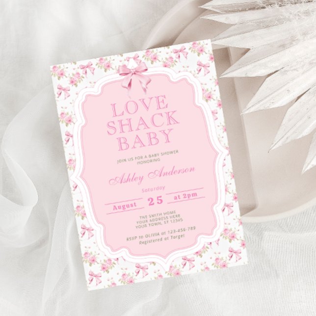 Invitación Rosa de Love Shack Floral Shabby Chic Baby Shower (Subido por el creador)
