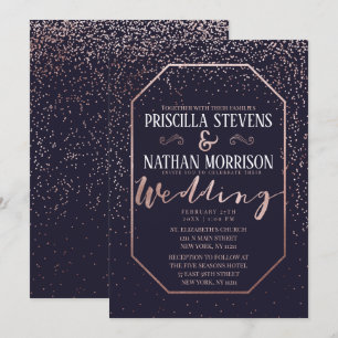 Invitación Rosa de lujo Boda azul de la Marina de Confetti de