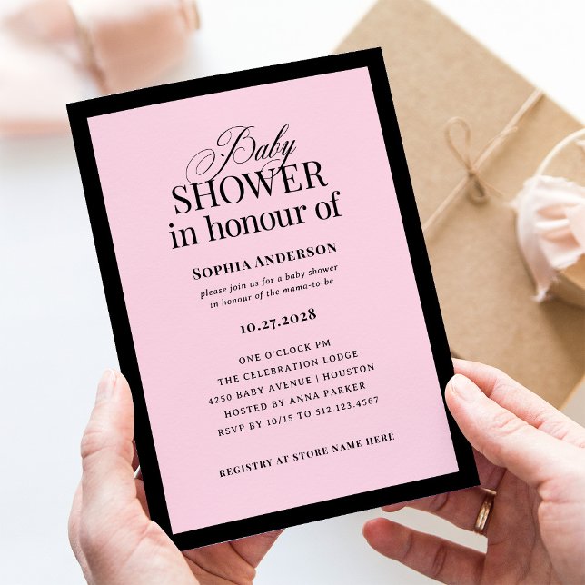 Invitación Rosa de lujo clásico | BABY SHOWER de ortografía B (Subido por el creador)
