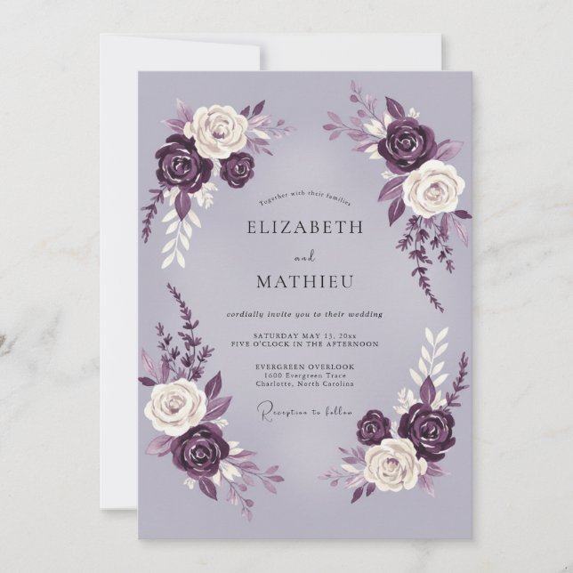 Invitación Rosa de Lujo de Ciruela Boda (Anverso)