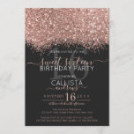 Invitación Rosa de lujo dorado Purpurina negro Confetti Sweet<br><div class="desc">La elegante, glamurosa y moderna invitación a la fiesta de 16 años es perfecta para el joven chica contemporáneo y elegante. Presenta un falso rosa dorado brillante purpurina de confetti moteado de color sobre un simple fondo negro con un gran número "16" en un tono dorado a juego. La parte...</div>