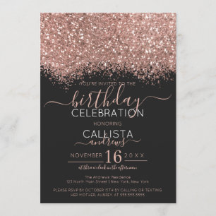 Invitación Rosa de lujo oro negro Purpurina Confetti cumpleañ