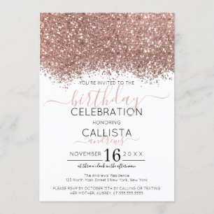 Invitación Rosa de lujo Oro Purpurina Blanco Confetti Cumplea