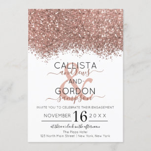 Invitación Rosa de lujo Oro Purpurina blanco Confetti Engagem