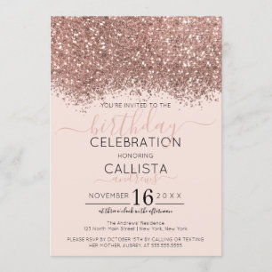 Invitación Rosa de lujo oro Purpurina rosado Confetti Cumplea