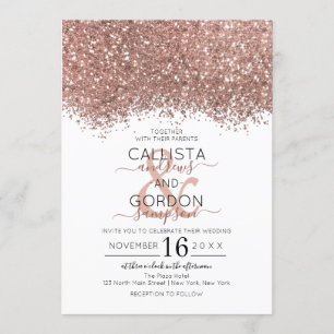 Invitación Rosa de lujo Purpurina blanco de oro Confetti Boda