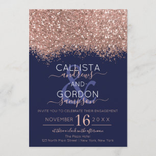 Invitación Rosa de lujo Purpurina de la Marina de Oro Confett