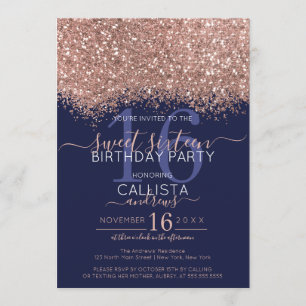 Invitación Rosa de lujo Purpurina de la Marina de Oro Confett
