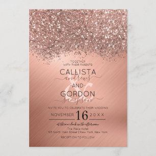 Invitación Rosa de lujo Purpurina de oro Confetti Metálico Bo