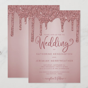 Invitación Rosa de lujo Purpurina de oro Dris Boda