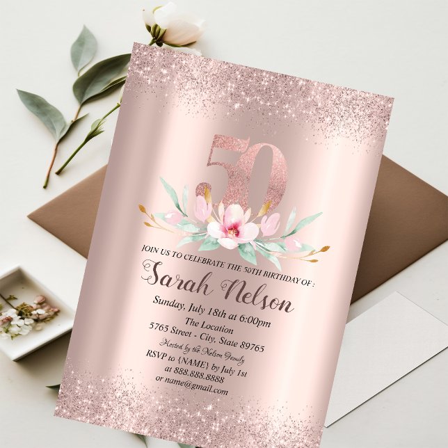 Invitación Rosa de lujo Purpurina de oro Flor acuática 50 (Subido por el creador)