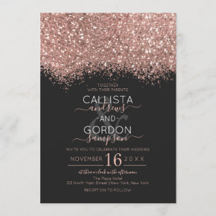 Invitación Rosa de lujo Purpurina negro de oro Boda Confetti