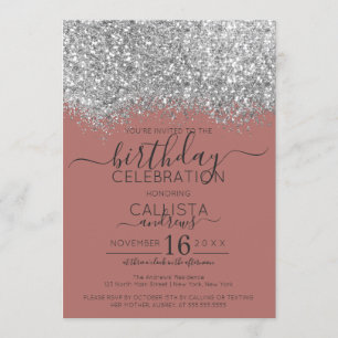 Invitación Rosa de lujo Purpurina Plata Confetti Cumpleaños