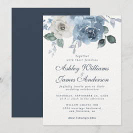 Invitación Rosa de marfil azul oscuro Boda floral
