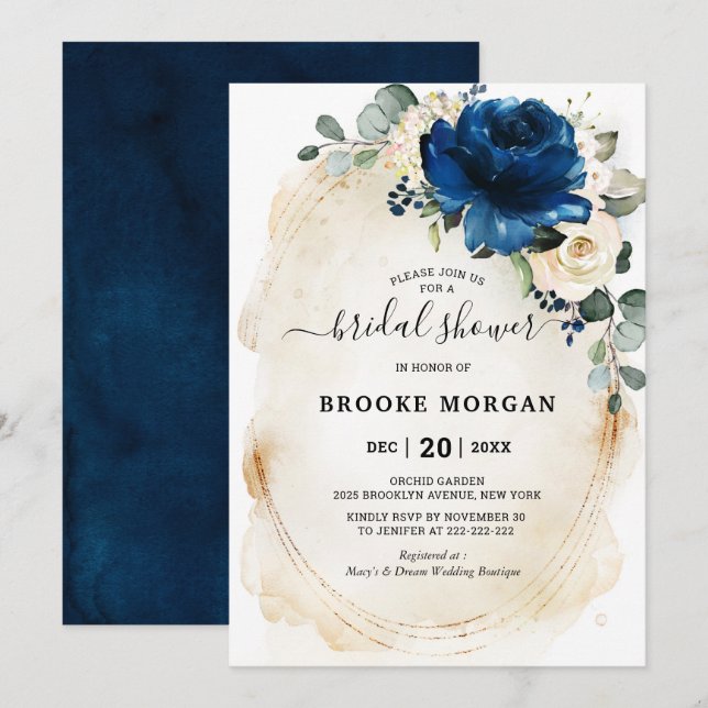 Invitación Rosa de marfil con champán blanco de la marina (Anverso / Reverso)