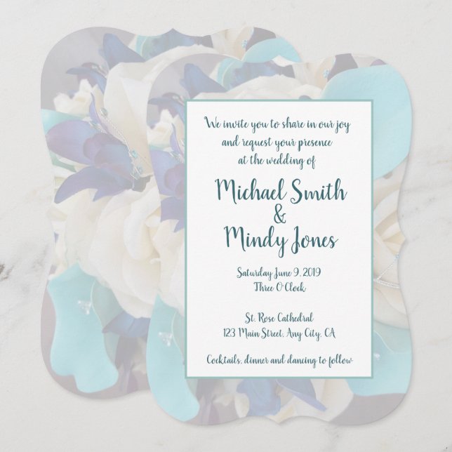 Invitación rosa de marfil de orquídea galaxia y boda verde az (Anverso / Reverso)