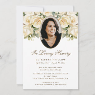 Invitación Rosa de marfil dorado Foto Funeral Memorial
