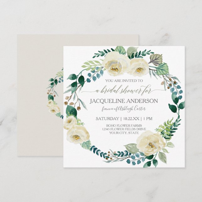 Invitación Rosa de marfil floral rústico Foliage Bridal Showe (Anverso / Reverso)