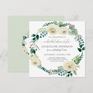 Invitación Rosa de marfil ruso Boho Wreath Mint Bridal Shower