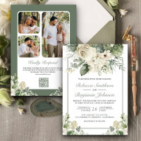 Rosa de marfil Sage Green Floral Photo QR Code Bod