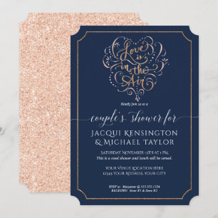 Invitación Rosa de Marina Purpurina de oro Script Amor Ducha