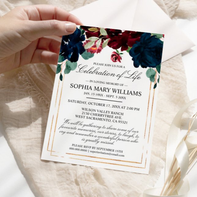 Invitación Rosa de Marina y Borgoña Celebración de la Vida (Subido por el creador)