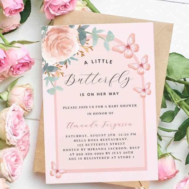 Invitación Rosa de mariposa arco floral Baby Shower (Subido por el creador)