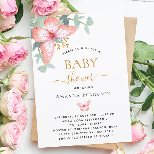 Invitación Rosa de mariposa chica de oro de lujo Baby Shower