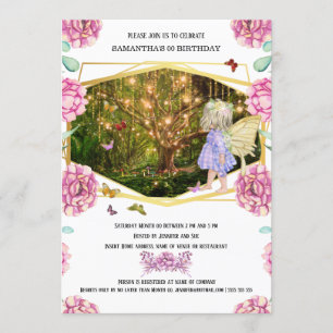 Invitación Rosa de mariposa de luciérnaga encantada