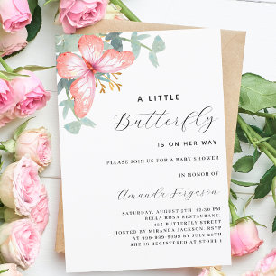 Invitación Rosa de mariposa dorado lujo Baby Shower
