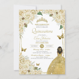 Invitación Rosa de mariposa floral de oro blanco crema Quince